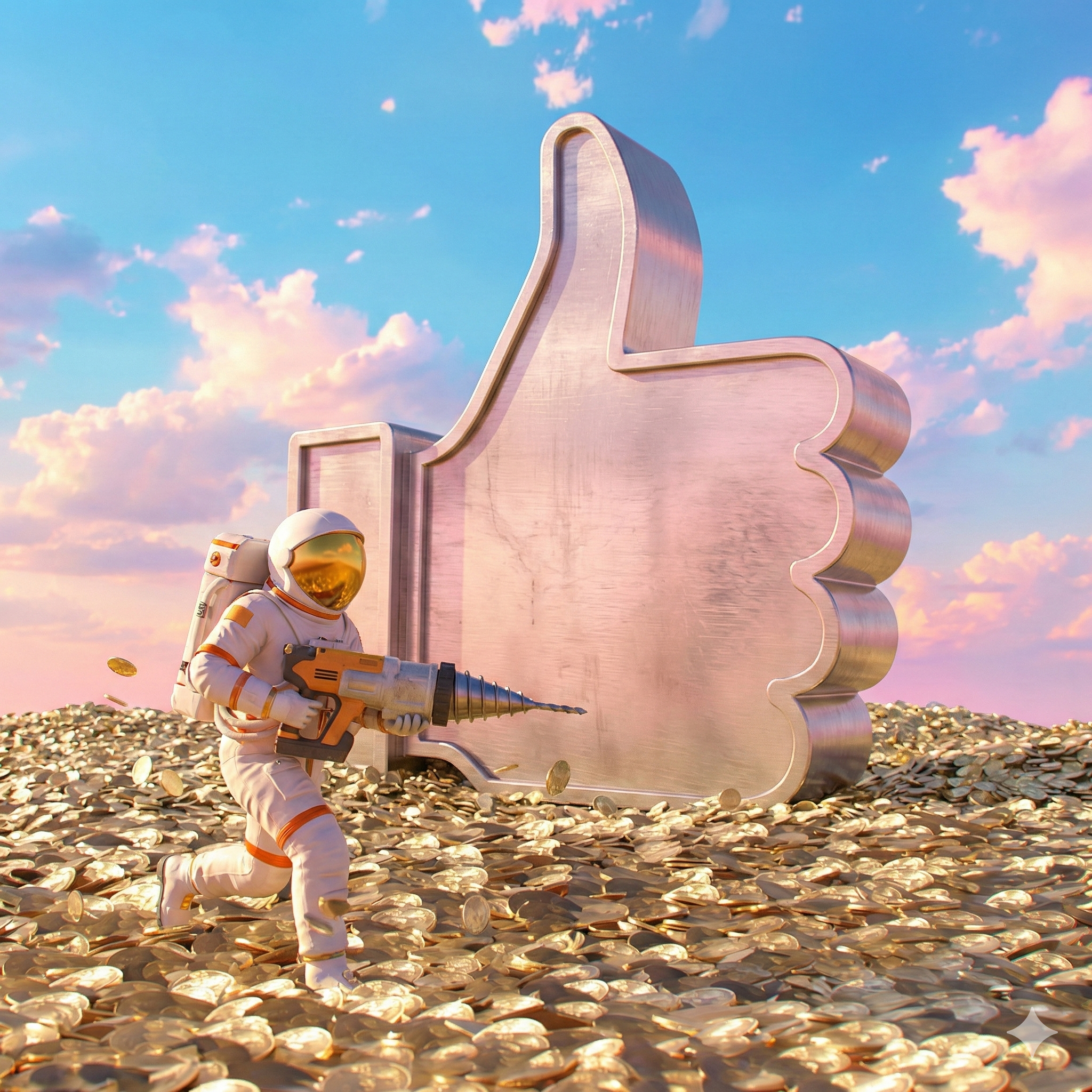 Astronaut mining for value - representing the pursuit of startup success